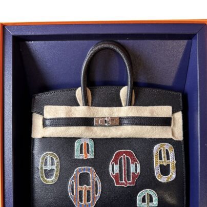Hermes Birkin 20 Bouclerie Moderne Casaque Black Handbag Limited Edition Palladium Hardware
