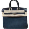 Hermes Birkin 25 Toile Quadrille Black Blue Egee Swift Palladium Hardware