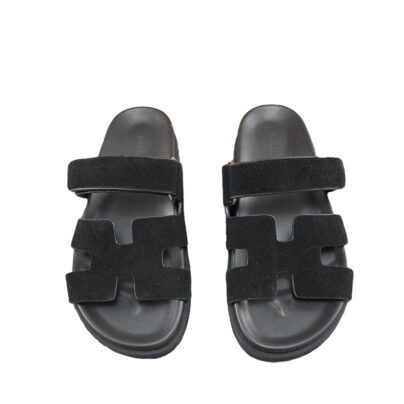 Hermes Chypre Black Suede Sandals Size 39