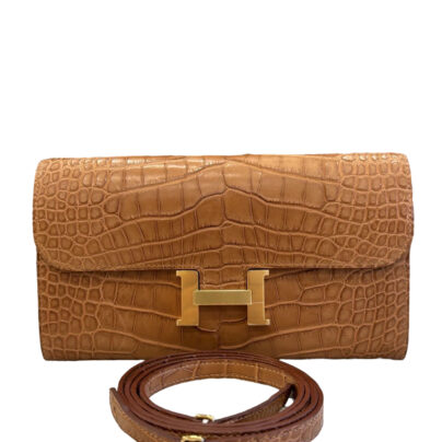 Hermes Constance Long To Go Gold Matte Crocodile Wallet GHW