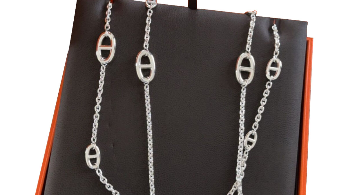 Hermes Farandole 120 Long Necklace Silver Chaine D'Ancre Motifs