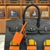 Hermes Faubourg Birkin 20 Midnight Black Alligator Limited Edition Handbag Matte Alligator :Veau madame :Chevre Mysore :Veau Monsieur :Black :Jaune Ambre : Orange H