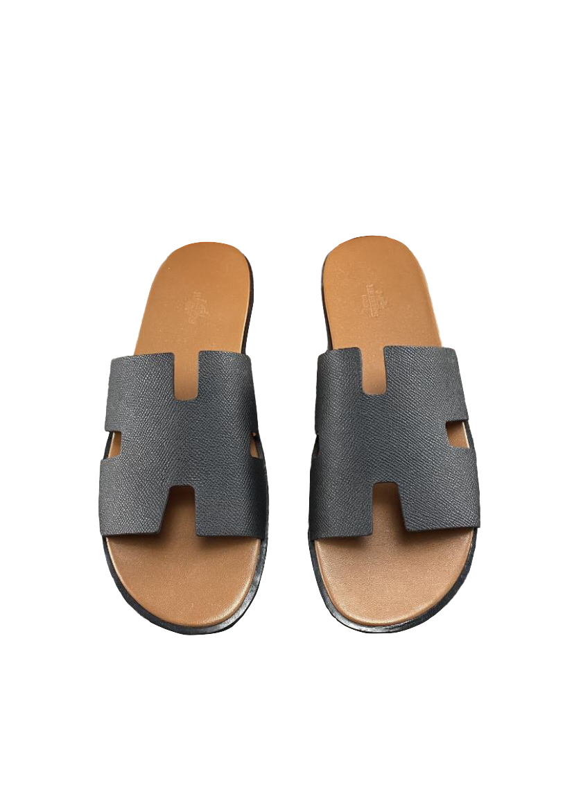Hermes Izmir Black Leather mens slippers size 43