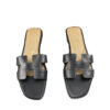 Hermes Oran Black Flat Box Leather Sandals Size 39
