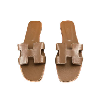 Hermes Oran Brown Flat Leather Mules Sandals Size 39