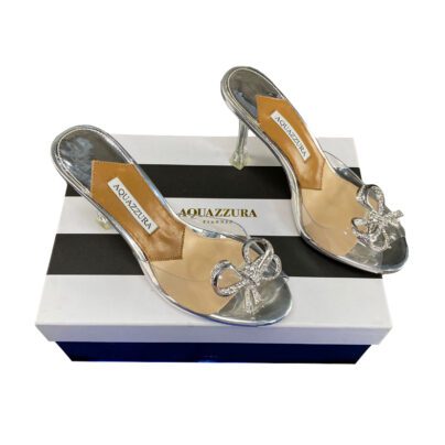 Aquazzura Carrie Crystal Bow 35 Embellished Metallic Mules