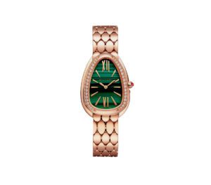 Bvlgari Serpenti Seduttori 33mm Rose Gold Diamonds Ladies Watch Green Malachite Dial