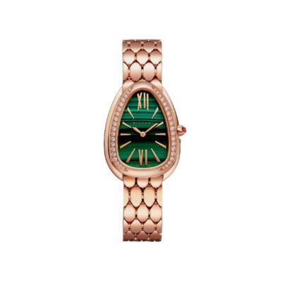 Bvlgari Serpenti Seduttori 33mm Rose Gold Diamonds Ladies Watch Green Malachite Dial