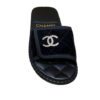 Chanel 23M Black Velvet Crystal CC Logo Hotel Mule Slide Flat Sandal