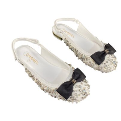 Chanel 24SS White Leather Bow Slingback flats