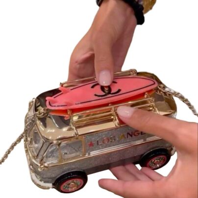 Chanel Mini Van Bus Minaudiere 2024 Cruise Bag in Silver Glitter Plexiglass