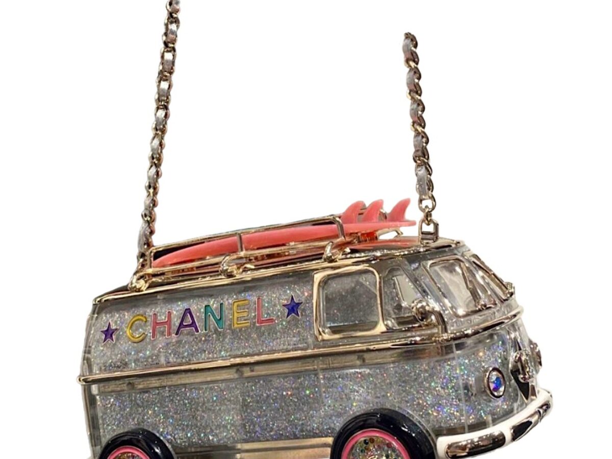 Chanel Mini Van Minaudiere 2024 Cruise Bag in Silver Glitter