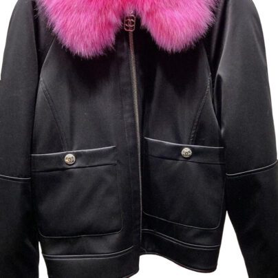 Chanel Women's Black Jacket pink faux fur trim ss23