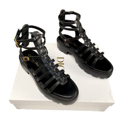 Dior Bay Platform Gladiator Black Leather Sandals Size 38