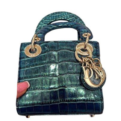 Dior Lady Dior Micro Bag Blue Crocodile Leather GHW