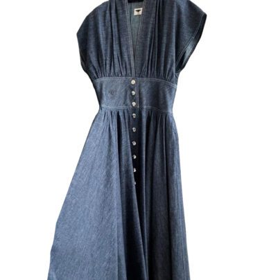 Dior Mid length Short Sleeve Flared Cotton Denim Dress