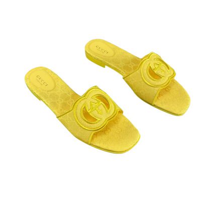 Gucci Womens Interlocking G yellow slide sandals