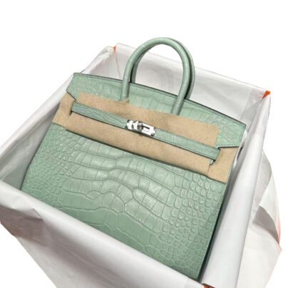 Hermes Birkin 25 Alligator Vert D'eau Leather Palladium Hardware