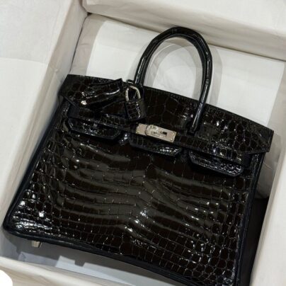 Hermes Birkin 25 Black Shiny Niloticus Crocodile PHW