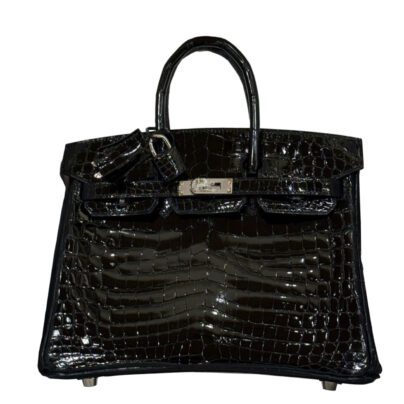 Hermes Birkin 25 Black Shiny Niloticus Crocodile Palladium Hardware