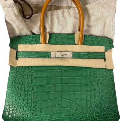 Hermes Birkin 30 Cactus Green Matte Alligator and Natural PHW