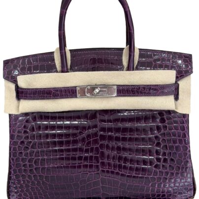 Hermes Birkin 30 Shiny Porosus Purple Amethyst Crocodile Palladium Hardware