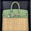 Hermes Birkin Picnic 25 Vert Criquet Wicker Palladium hardware