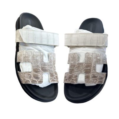 Hermes Chypre Himalaya Matte Crocodile Sandals Palladium Hardware