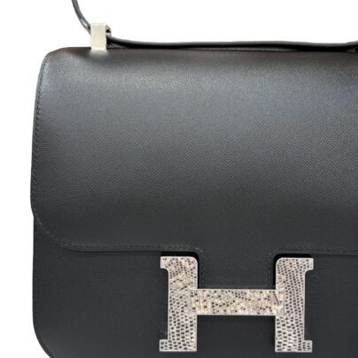 Hermes Constance 24 Black Madame and Ombre Lizard buckle Palladium Hardware