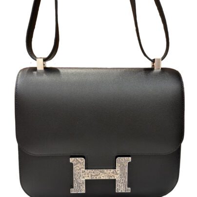 Hermes Constance 24 Black Veau Madame and Ombre Lizard buckle Palladium Hardware