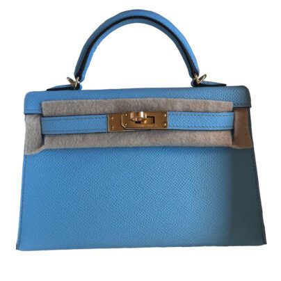 Hermes Kelly 20 Mini II Sellier Bleu Celeste Epsom Gold Hardware