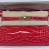 Hermes Kelly Pochette Red Shiny Alligator Gold Hardware