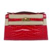 Hermes Kelly Pochette Rouge De Coeur Shiny Alligator Gold Hardware