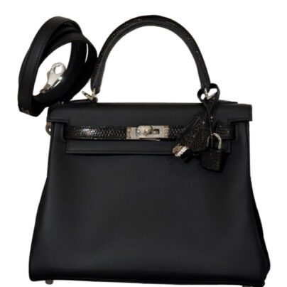 Hermes Kelly Touch 25 Black Lizard Swift Palladium Hardware