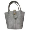Hermes Micro Picotin 14 Gris Ciment Matte Crocodile Gold Hardware
