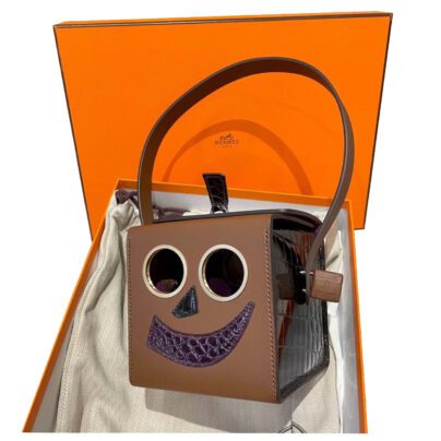 Hermes Minaudiere Petit H Cube Robot Bag Chèvre Niloticus Crocodile Multicolour Gold Hardware