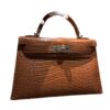 Hermes Mini Kelly 20 Gold Crocodile Leather Palladium hardware
