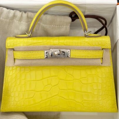 Hermes Mini Kelly 20 Lime Matte Crocodile Leather PHW