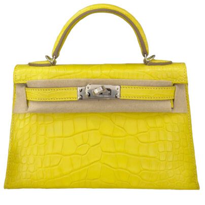 Hermes Mini Kelly 20 Lime Matte Crocodile Leather Palladium hardware