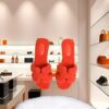 Hermes Oran Flat Orange Shearling Fur Sandals