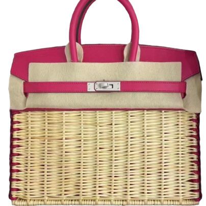 Hermes Picnic Birkin 25 Rose Framboise Osier Wicker Palladium hardware