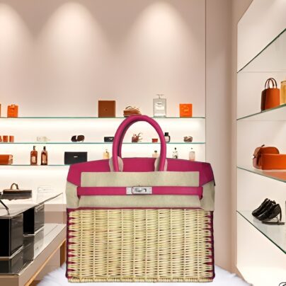 Hermes Picnic Birkin 25 Rose Framboise Osier Wicker Swift PHW