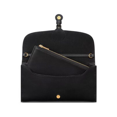 Interior Christian Dior Bobby Pouch Black Smooth Calfskin with Chain