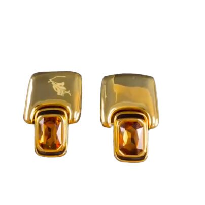 Saint Laurent YSL Square Gold Cabochon Earrings