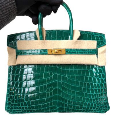 Hermes Birkin 25 Emerald Green Shiny Niloticus Crocodile GHW