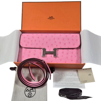 Hermes Constance To Go Wallet Bubblegum Ostrich Leather Palladium Hardware