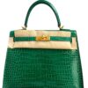 Hermes Kelly 25 Vert Emerald Shiny Porosus Crocodile Gold Hardware