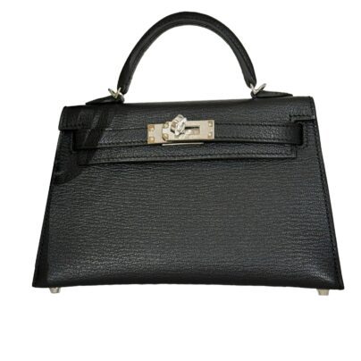Hermes Mini Kelly 20 Black Chevre Leather Palladium Hardware