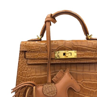 Hermes Mini Kelly II 20 Gold Matte Alligator Leather Gold Hardware