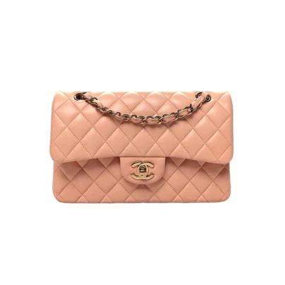 Chanel Classic Double Flap Small Peach Pink Lambskin Goldtone Hardware